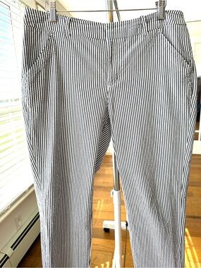 Merona Pinstripe Slim Fit Pants, High-Rise, Cropped Ankle, Cotton Seersucker
